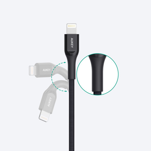 Cable Aukey Kevlar Usb-c A Lightning 2m Cb-akl4 Color Negro