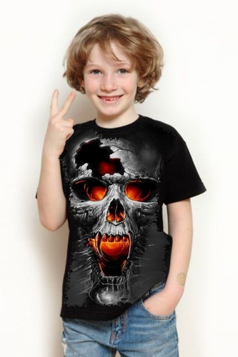 Camiseta Criança Frete Grátis Cranio Caveira Vampiro 3d