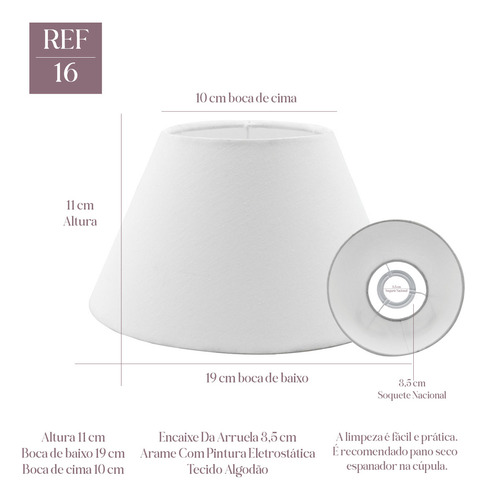 Cúpula Para Abajur Tecido Algodão Branco Ref 16 Tangerina Mca