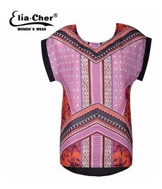 Linda Blusa Bata Em Chiffom Rosa Etnico Tam. G Moda Maior