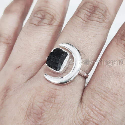 Anillo De Turmalina Negra , Anillo Ajustable De Media ...