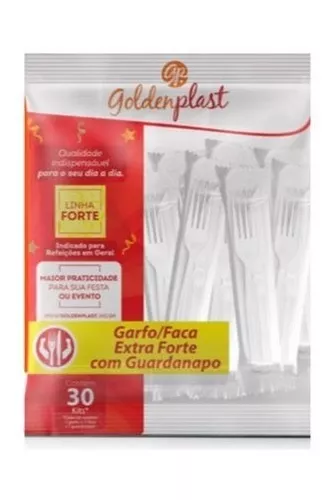 Kit Sachê Garfo e Faca Churrasco Extra Forte com Guardanapo Branco