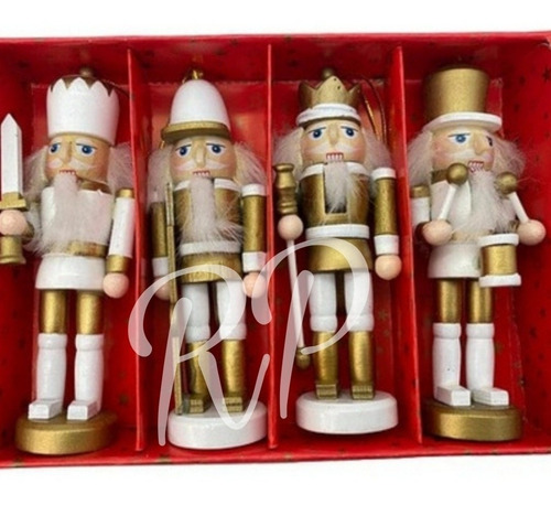 Pack 4 Soldados Navidad Soldaditos De Madera 13cm En Caja