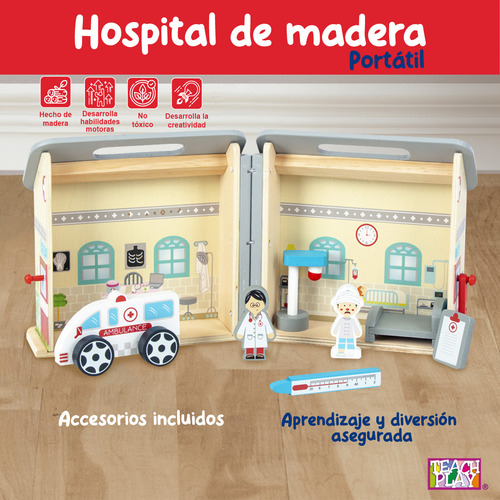 Juguete De Madera Mi Hospital Portátil Teach Play Para Niños