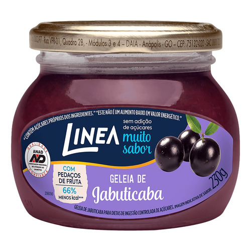 Linea Geléia Sem açúcar Jabuticaba em vidro sem glúten 230gr