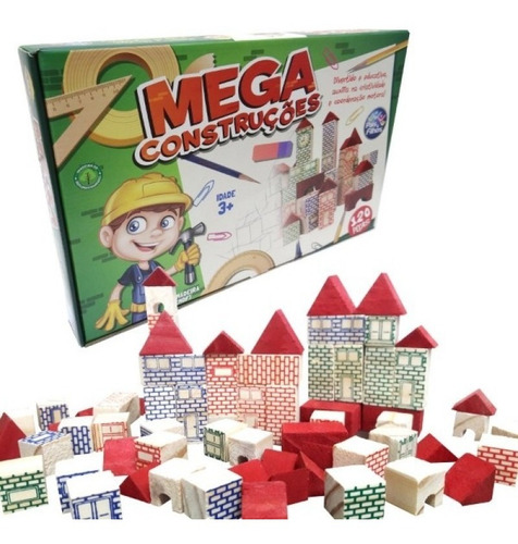 Jogo Pedagógico Mdf Mega Construções 120 Peças 7361