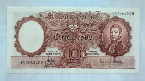1965 Billete 100 Pesos Mastropierro-elizalde. Bot 2071