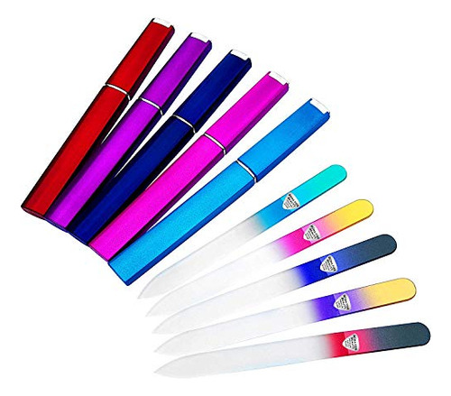 Jgo Limas De Cristal Checas Para Uñas Naturales Paq 5 Limas