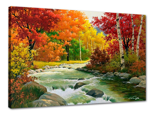 Tela Canvas Paisagem Cachoeira 120x80 Horizontal 6 Cor Multicolorido Cor da armação Marrom