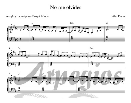 Partitura Para Piano No Me Olvides De Abel Pintos En Pdf