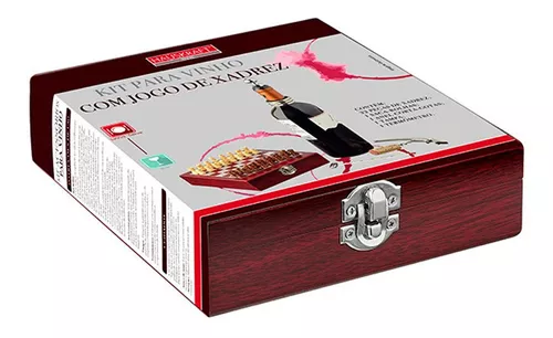 Kit de Acessórios Para Vinho Luxo com Jogo de Xadrez madeira - Erafull
