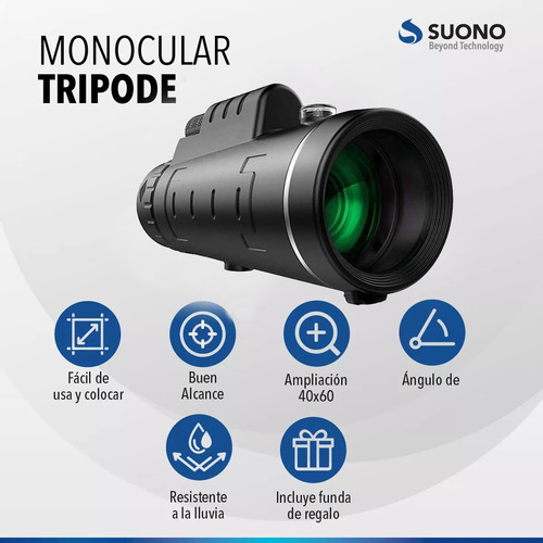 Imagen 4 de 10 de Monocular Telescopio 40x60 + Tripode Y Soporte Para Celular
