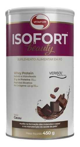 Kit 2 Isofort Beauty Whey Protein Cacau Vitafor 450g
