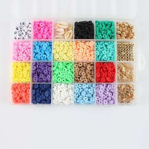 24 Grid Clay Beads 6mm Flat Round Polymer Clay Spacer Beads