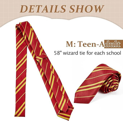 Corbata Roja+verde+azul+amarilla 4pz Harry Potter Gryffindor