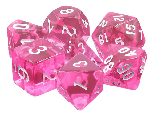 Kit 7 Dados Para Rpg Translúcidos Diversas Cores Cor Magenta