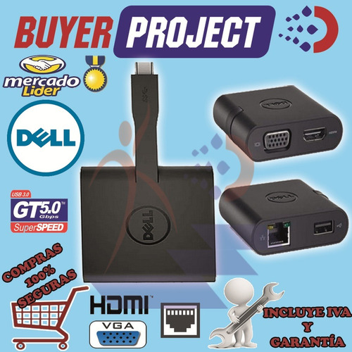 Adaptador Hub Multipuerto Dell Usb-c A Hdmi / Vga +usb + Lan