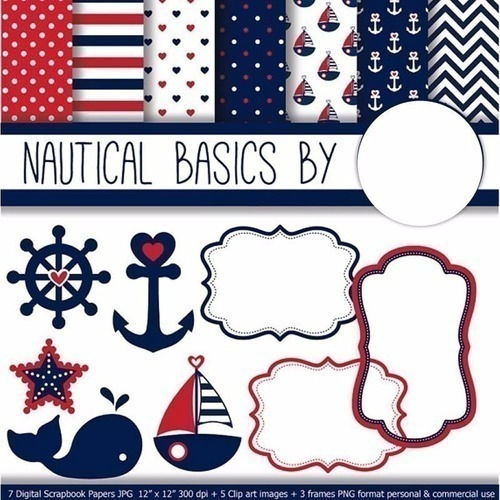 Kit Imprimible  Nautical 2 - 8 Imag Png - 7 Fondos