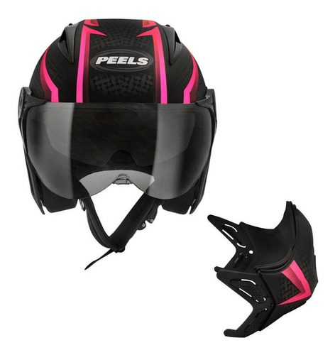 Imagem 4 de 5 de Capacete Preto Fosco Peels Mirage Storm Detalhe Rosa