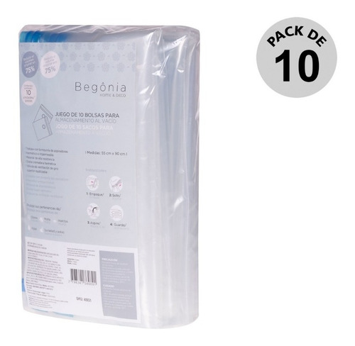 Set X10 Bolsas Para Almacenamiento Al Vacío 55x90cm Begônia