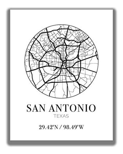Mapa De Calles De San Antonio - Arte De Pared 11x14 Sin Marc