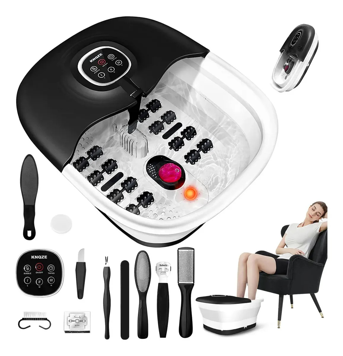 Hidromassageador para Pés Knqze com Bolhas, Aquecimento e Infravermelho, Preto