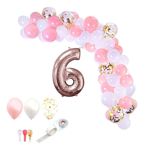 Combo Kit Deco Arco Orgánico Rosa Blanco Dorado+numero 70cm