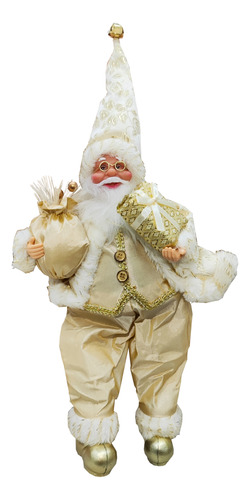 Papai Noel Sentado Boneco 45cm Decor Natal Enfeite Dourado