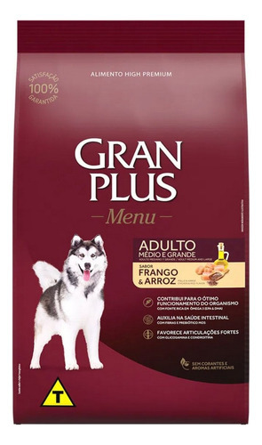 Ração Cães Menu Adulto M/g Frango E Arroz 10,1kg Gran Plus