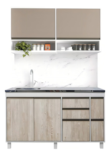 Combo Mueble Cocina Sorrento Ricchezze Alacena 140 Cm + Bajo Mesada 140