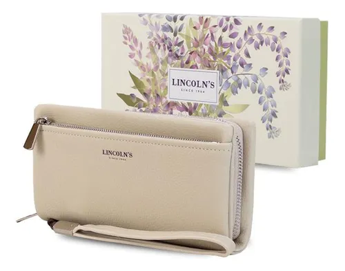 Billetera Con Cierre Tarjeteros Correa De Mano Dama Lincolns Color Manteca