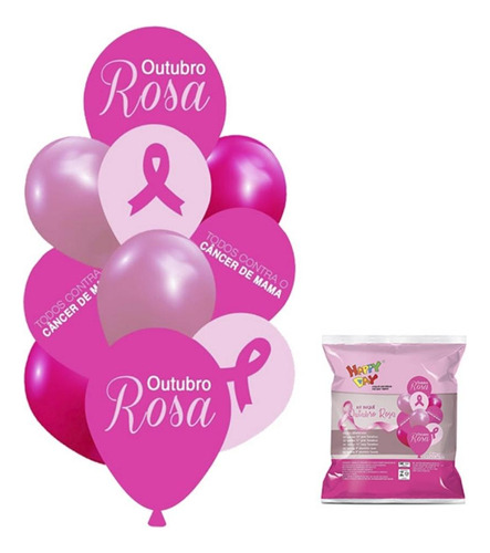 Buquê Outubro Rosa 10 Balões Balão Bexiga Decoração Enfeite