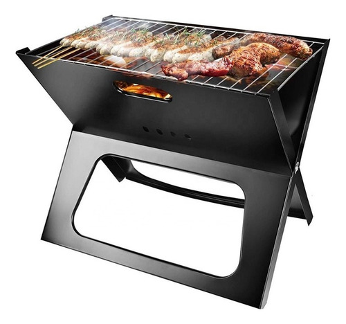 Parrilla A Carbon  Plegable Portatil Camping Playa Paseo Color Negro