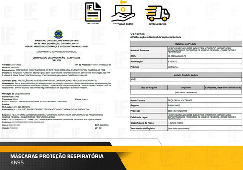Imagem 5 de 5 de Kit 10 Máscara Respiratória Proteção Kn95 Fda Anvisa