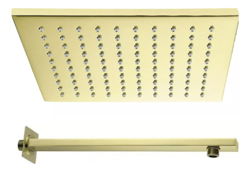 Ducha Quadrada De Parede Dourado Fosco 20x20 Aço Inox 304 Acabamento Escovado Cor Ouro Escovado