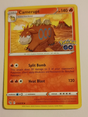 Carta Tcg Pokémon Go Camerupt 14/78 Año 2022 (Usado)