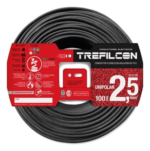 Cable Electrico Unipolar Normalizado 2.5mm Negro X 25m