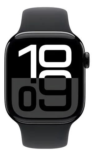 Apple Watch Series 10 GPS • Caixa preta brilhante de alumínio – 42 mm • Pulseira esportiva preta – P/M