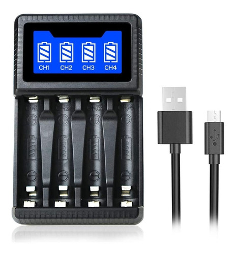 Imagen 1 de 6 de Cargador De Pilas Recargables Aa Y Aaa Con Pantalla Lcd