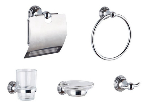 Imagen 2 de 8 de Set De Accesorios Baño Metálicos 5 Piezas Línea Salvinia