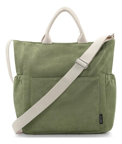 Bolso Tote Prite Verde De Pana Grande Para Mujeres