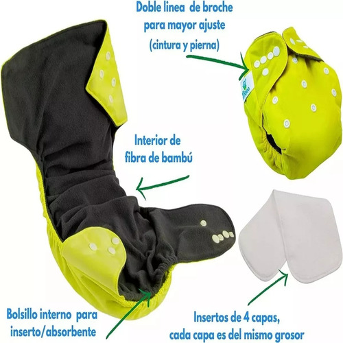 6 Pañales Reutilizables Tela Para Bebé Ecologico +6 Insertos
