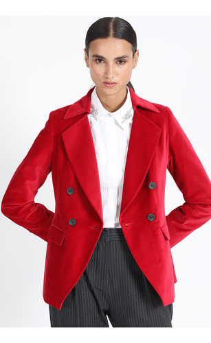 Blazer Con Entalle Cruzado Terciopelo Rojo Liola