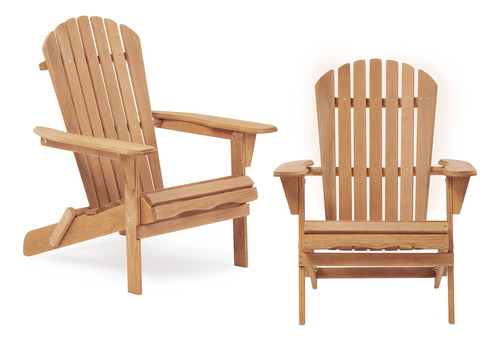 Juego De 2 Sillas Adirondack Plegables De Madera, Medio Pre.