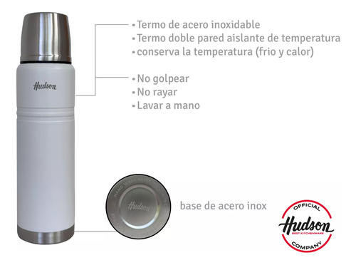 Termo Hudson Acero Inoxidable Tapón A Presión 1 L Tapa Mate