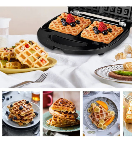 Sanduicheira Grande 3 Em 1 Profisisonal Grill Antiaderente Waffles Lanches Donuts Rosquinhas Inox Cor Preto