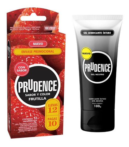  Preservativo + Gel Lubricante Prudence Frutilla X 12 Neutro