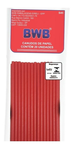 2 Pack Pitillos De Papel Paq. 20und  Bwb 9956 Color Rojo 