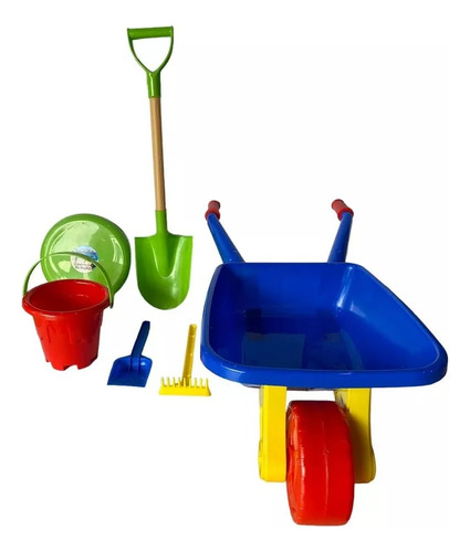 Set Carretilla Infantil Con Accesorios Palas+tarro+rastrillo