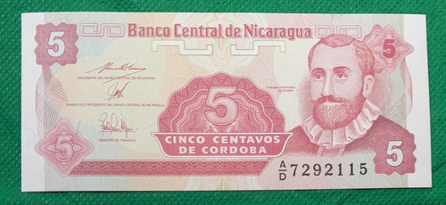 Billete De 5 Cordobas, Pais Nicaragua, Estado Unc